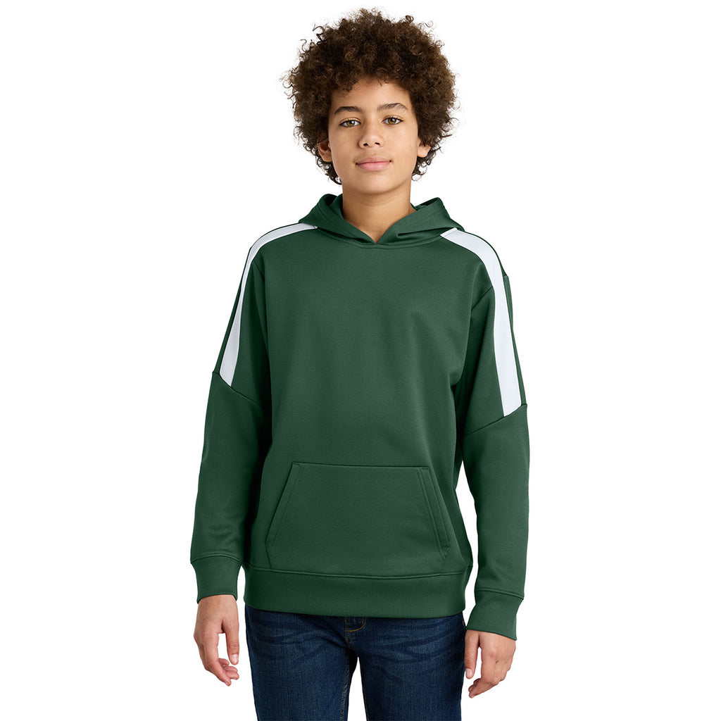 Sport-Tek Youth Forest Green/ White Sport-Wick Fleece United Pullover Hoodie