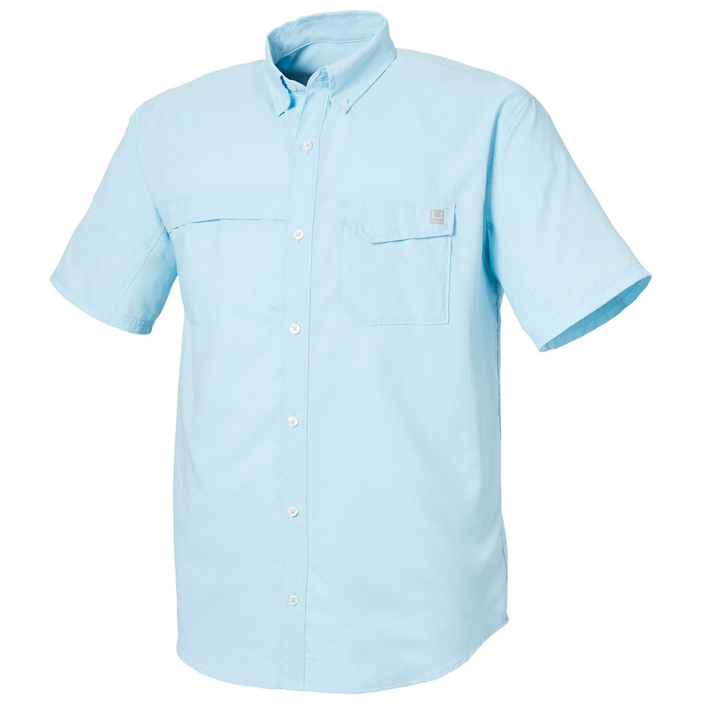 HUK Men's Crystal Blue Tide Point Short Sleeve Shirt