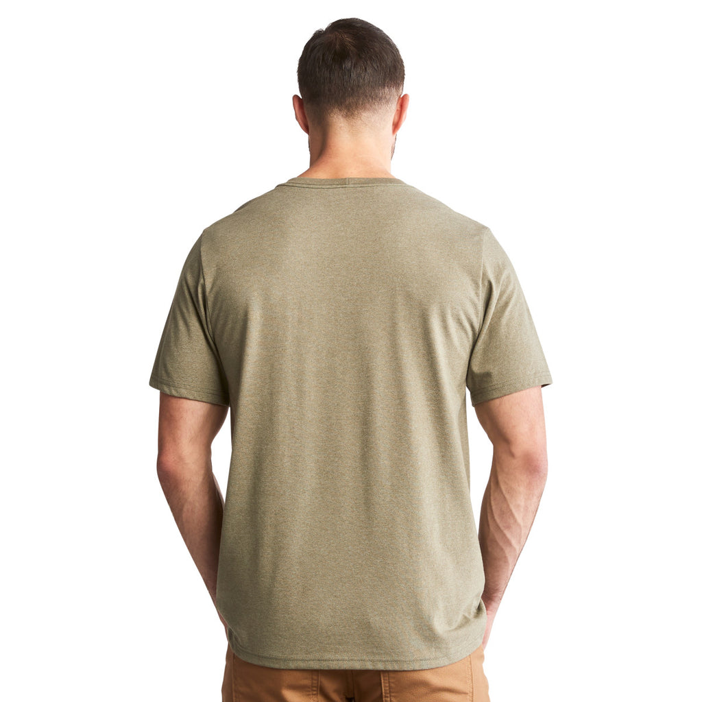 Timberland Men's Burnt Olive Heather Pro Base Plate Blended Short-Sleeve T-Shirt
