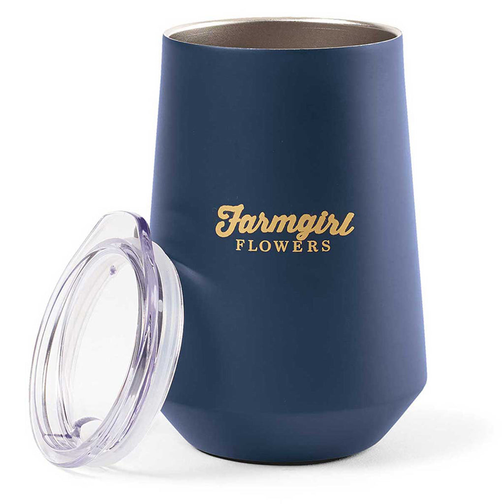 Aviana Matte Navy Clover 12 oz Double Wall Stainless Wine Tumbler