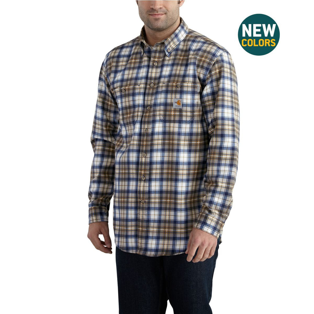 Carhartt Men's Mid Brown/Navy Flame-Resistant Classic Plaid Shirt