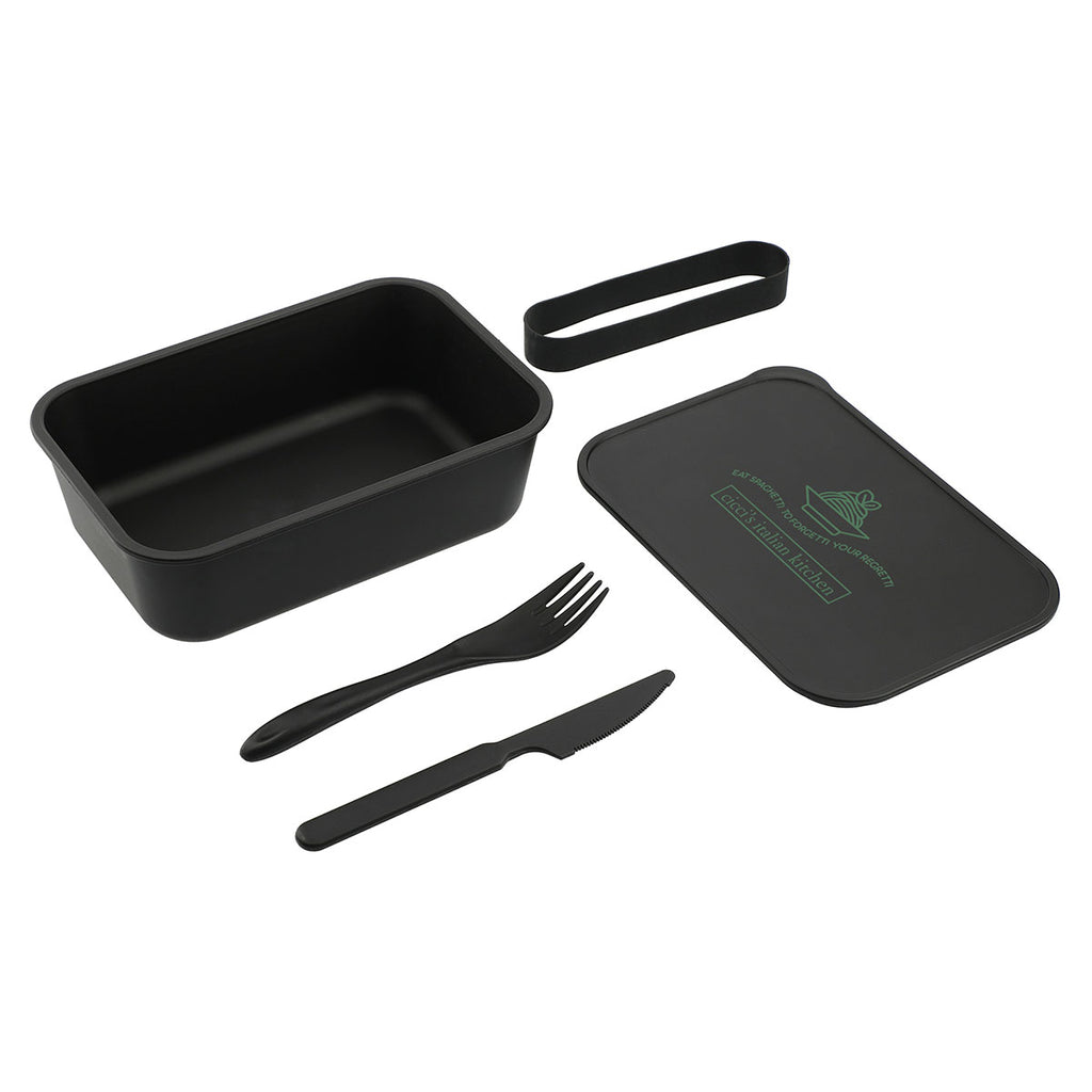 Leed's Black PLA Bento Box with Band and Utensils