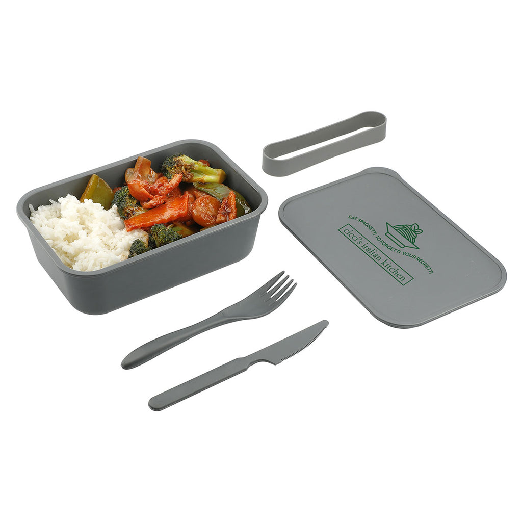 Leed's Grey PLA Bento Box with Band and Utensils