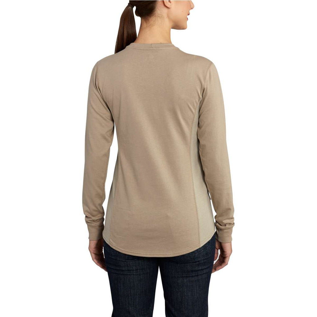 Carhartt Women's Khaki Force Cotton Long-Sleeve Crewneck T-Shirt