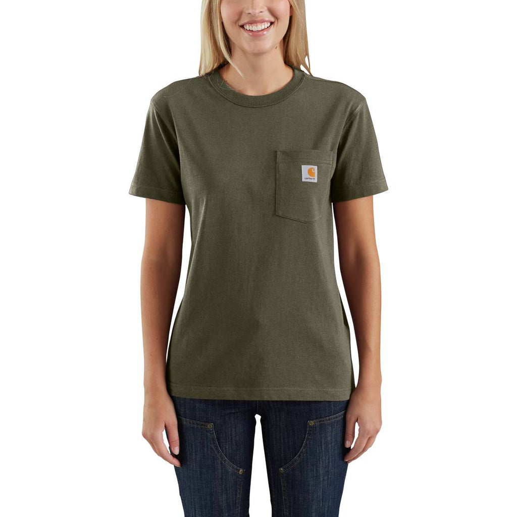 Carhartt Women's Army Green WK87 Workwear Pocket Short Sleeve T-Shirt