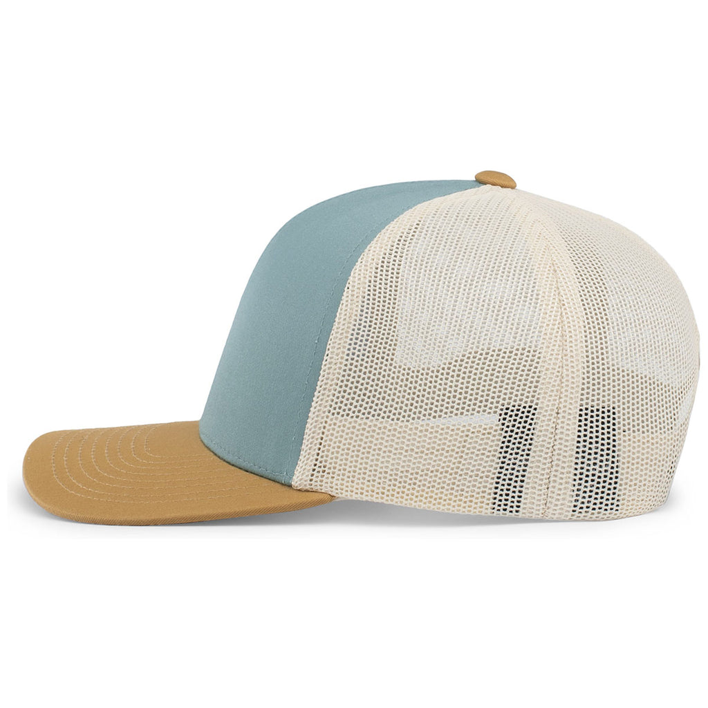 Pacific Headwear Smoke Blue/Beige/Amber Gold Snapback Trucker Mesh Cap