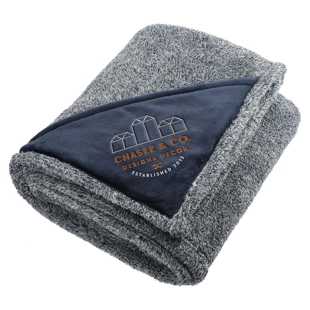 Leed's Navy Heathered Fuzzy Fleece Blanket