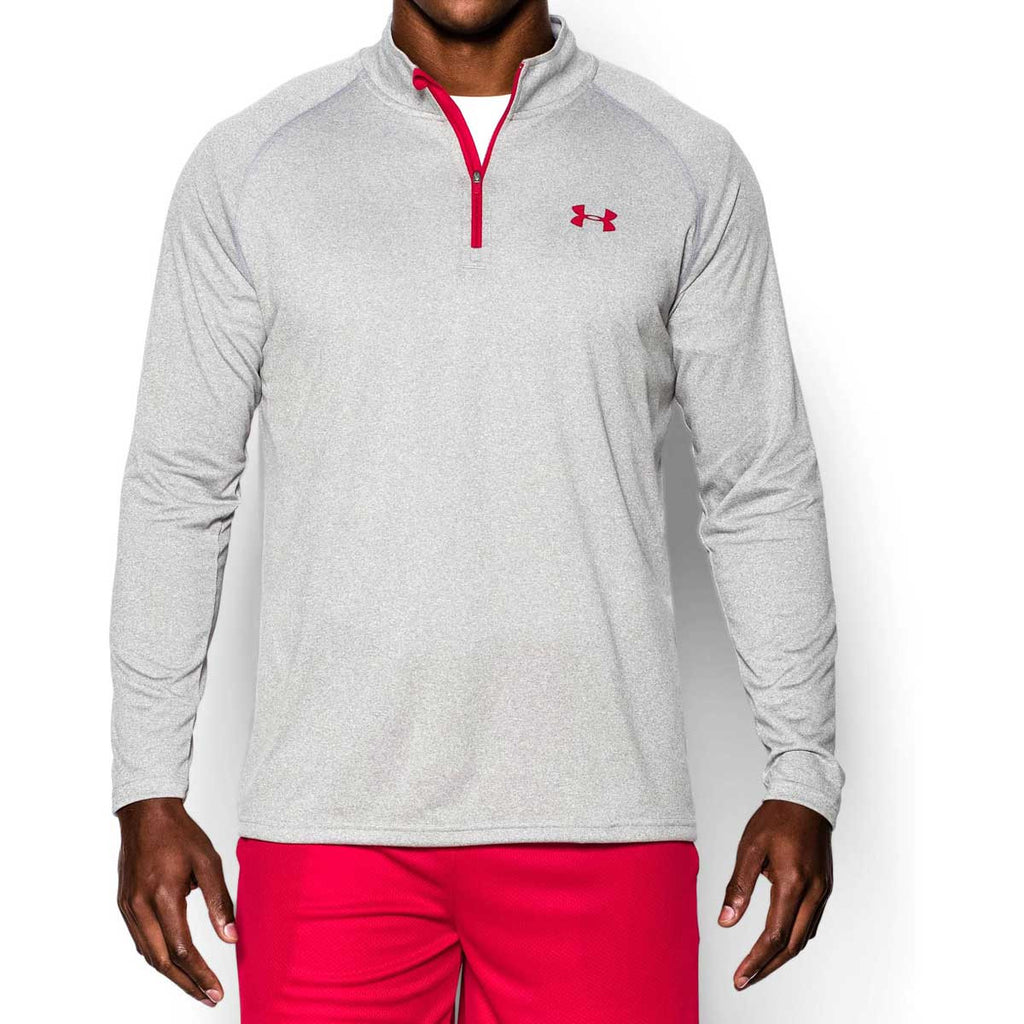 Under Armour Men's True Grey Heather/Red Tech Quarter Zip