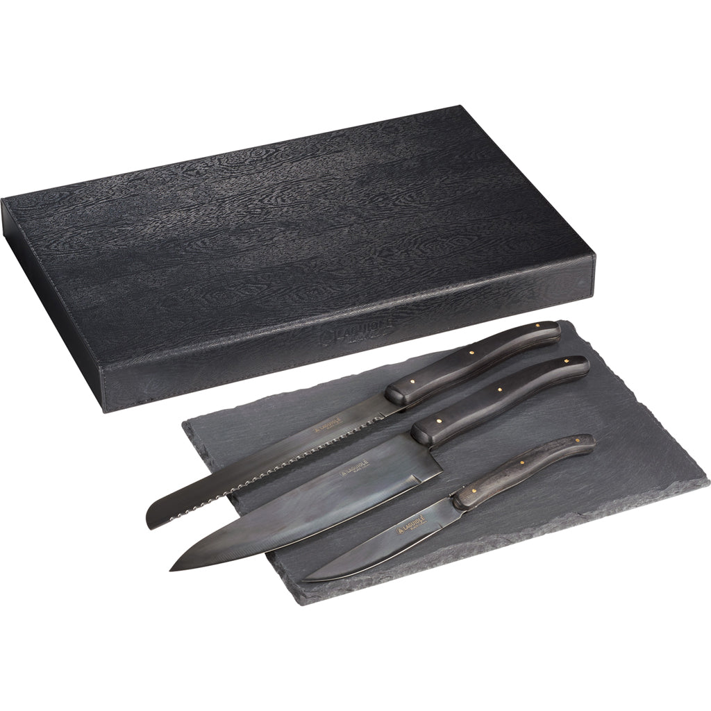 Laguiole Black Kitchen Knife & Cutting Board Set