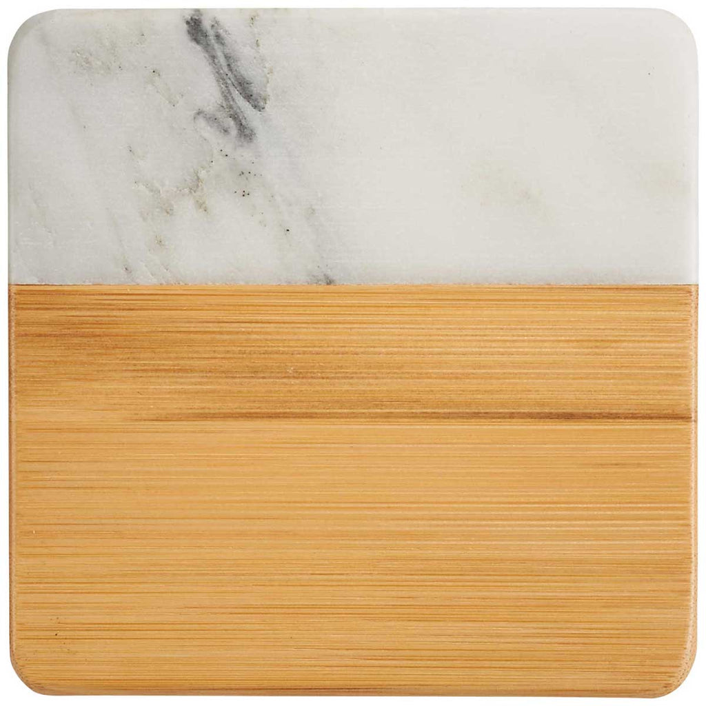 Leed's Natural/White Marble and Bamboo Coaster Set