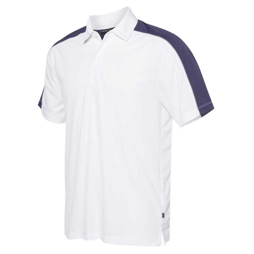 PRIM+PREUX Men's White/Navy/Steel Dynamic Mesh Blocked Sport Shirt