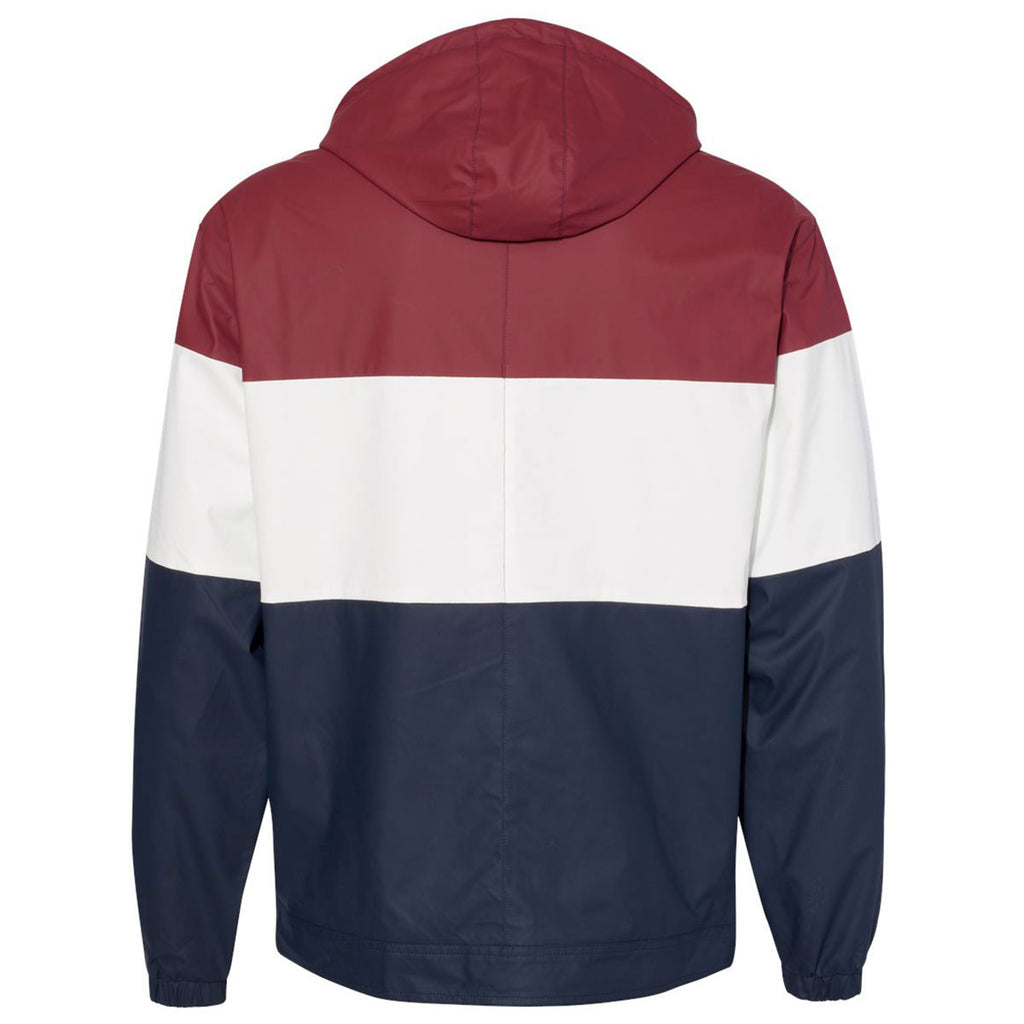 Weatherproof Men's Biking Red/White/Navy Vintage Colorblocked Hooded Rain Jacket