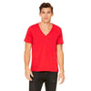 Bella + Canvas Unisex Red Jersey Short-Sleeve Deep V-Neck T-Shirt