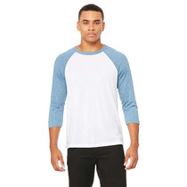 Bella + Canvas Unisex White/Denim 3/4 Sleeve Baseball T-Shirt