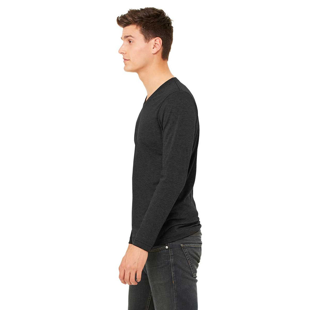 Bella + Canvas Unisex Charcoal Black Triblend Jersey Long-Sleeve V-Neck T-Shirt