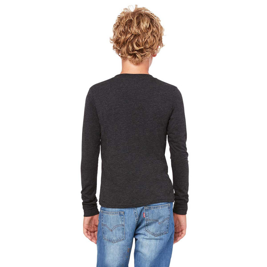 Bella + Canvas Youth Charcoal-Black Triblend Jersey Long-Sleeve T-Shirt