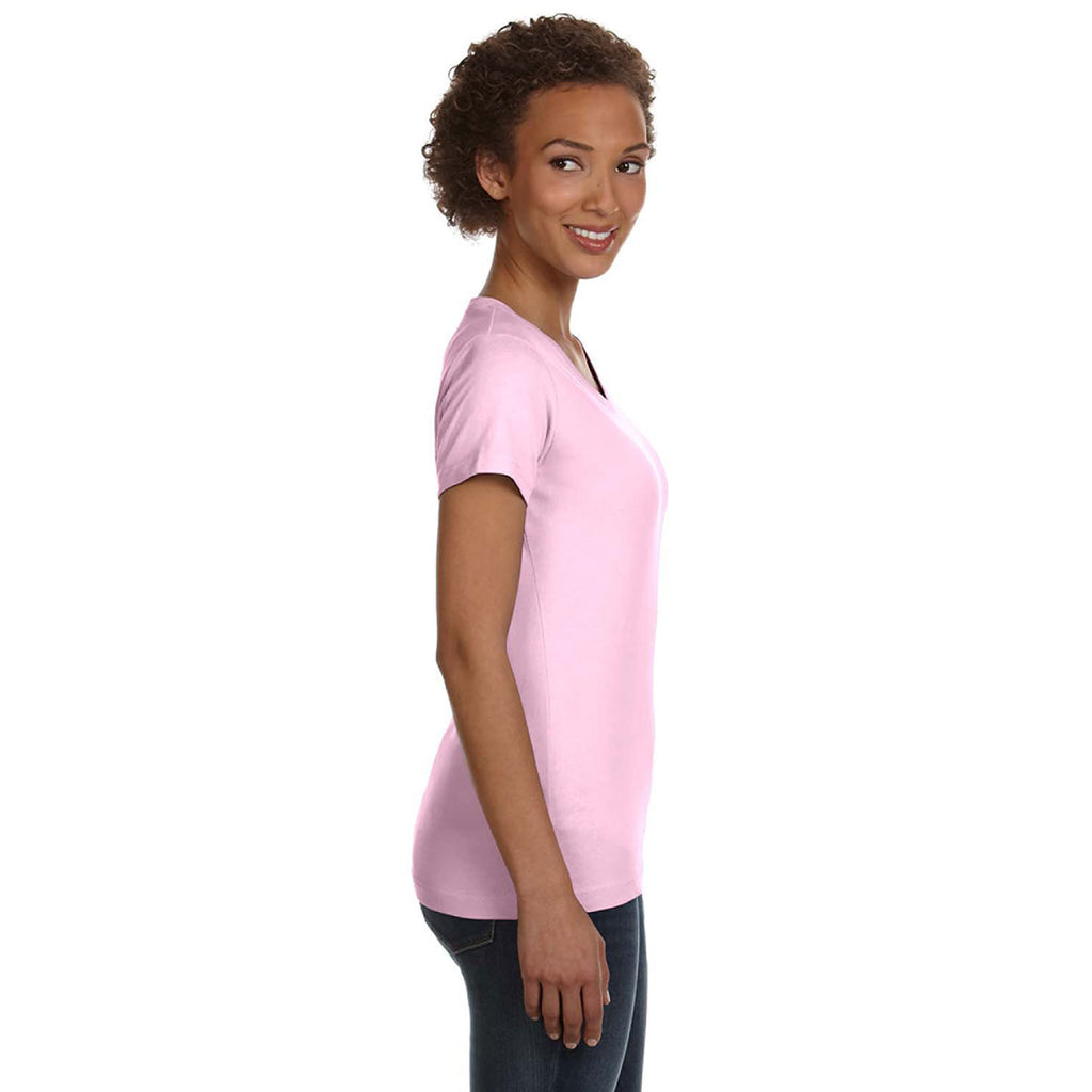 LAT Women's Pink V-Neck Fine Jersey T-Shirt