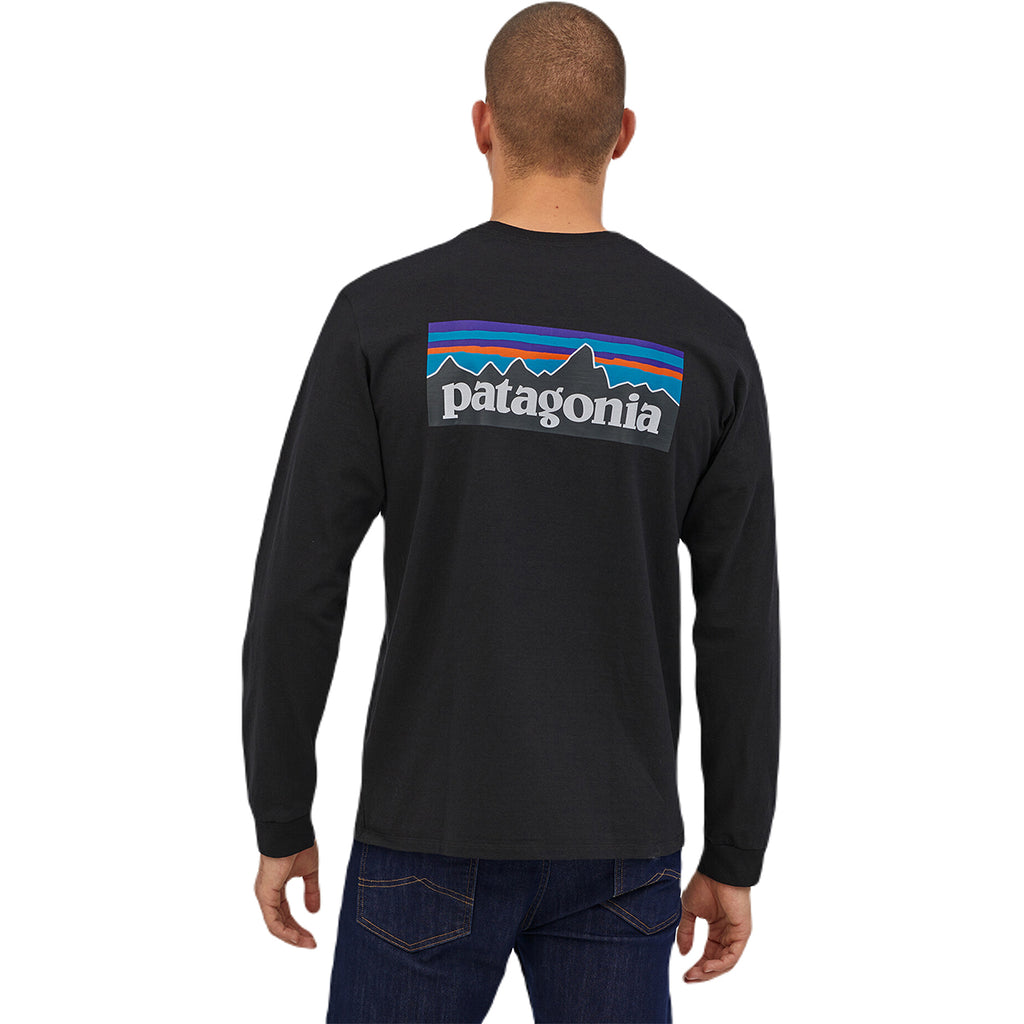 Patagonia Men's Black Long-Sleeved P-6 Logo Responsibili-Tee