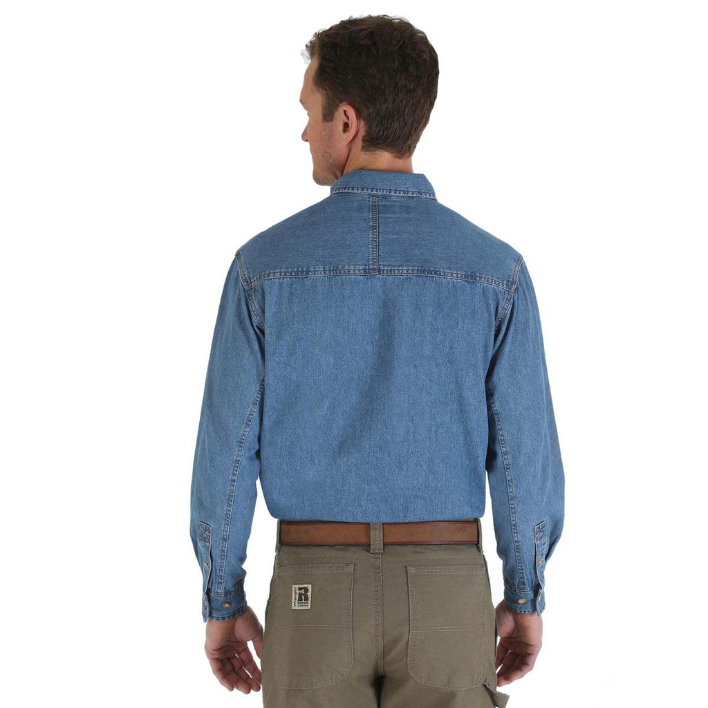 Wrangler Men's Antique Riggs Workwear Long Sleeve Button Down Solid Denim Work Shirt