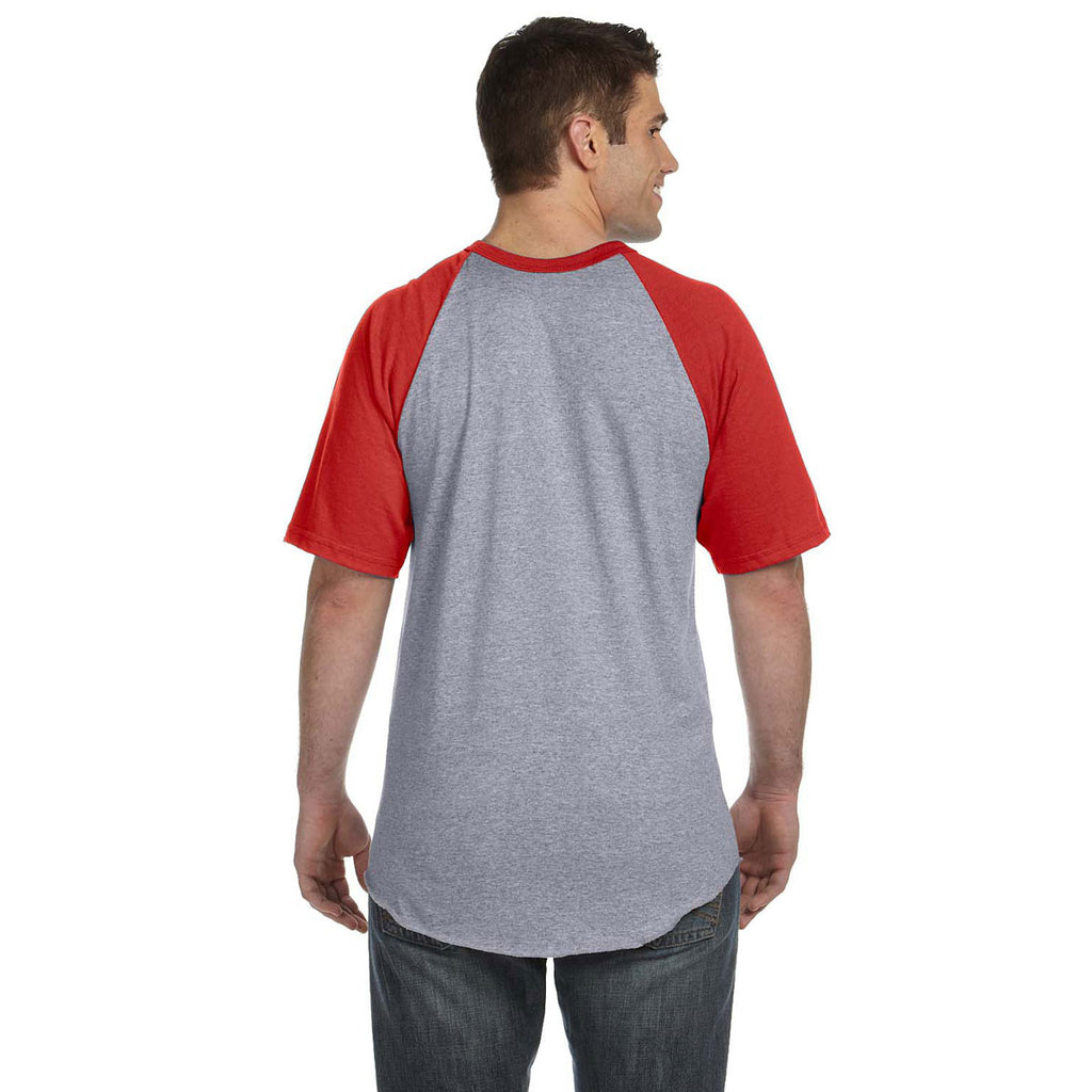 Augusta Sportswear Men's Athletic Heather/Red Short-Sleeve Baseball Jersey