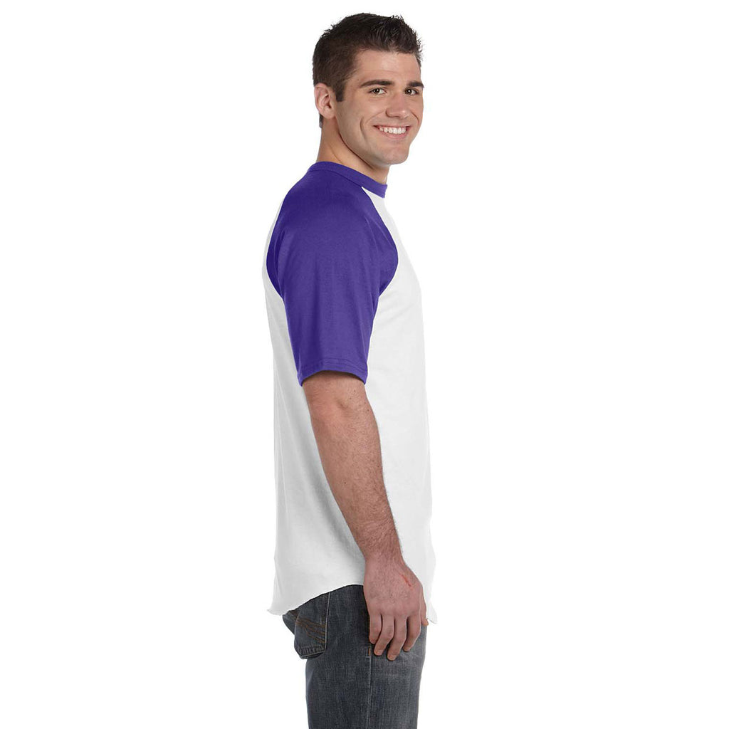 Augusta Sportswear Men's White/Purple Short-Sleeve Baseball Jersey