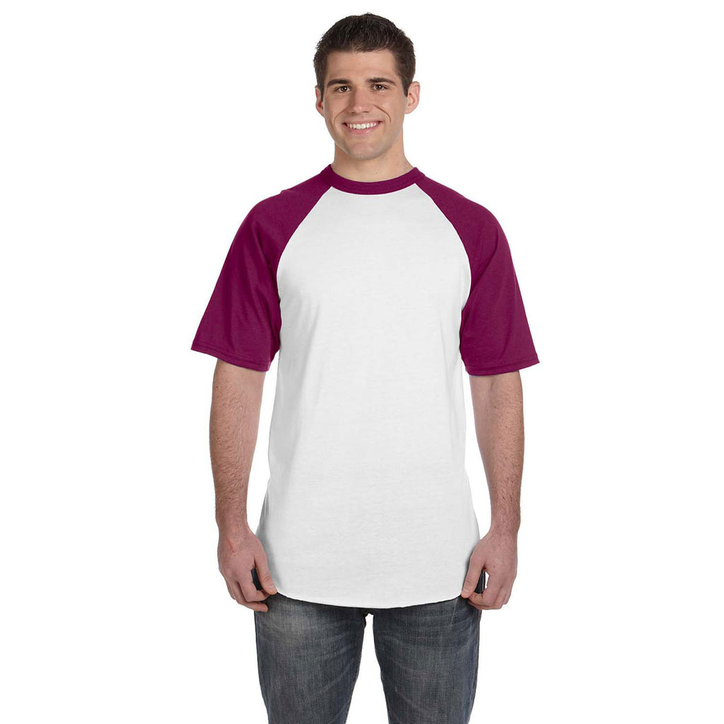 Augusta Sportswear Men's White/Maroon Short-Sleeve Baseball Jersey