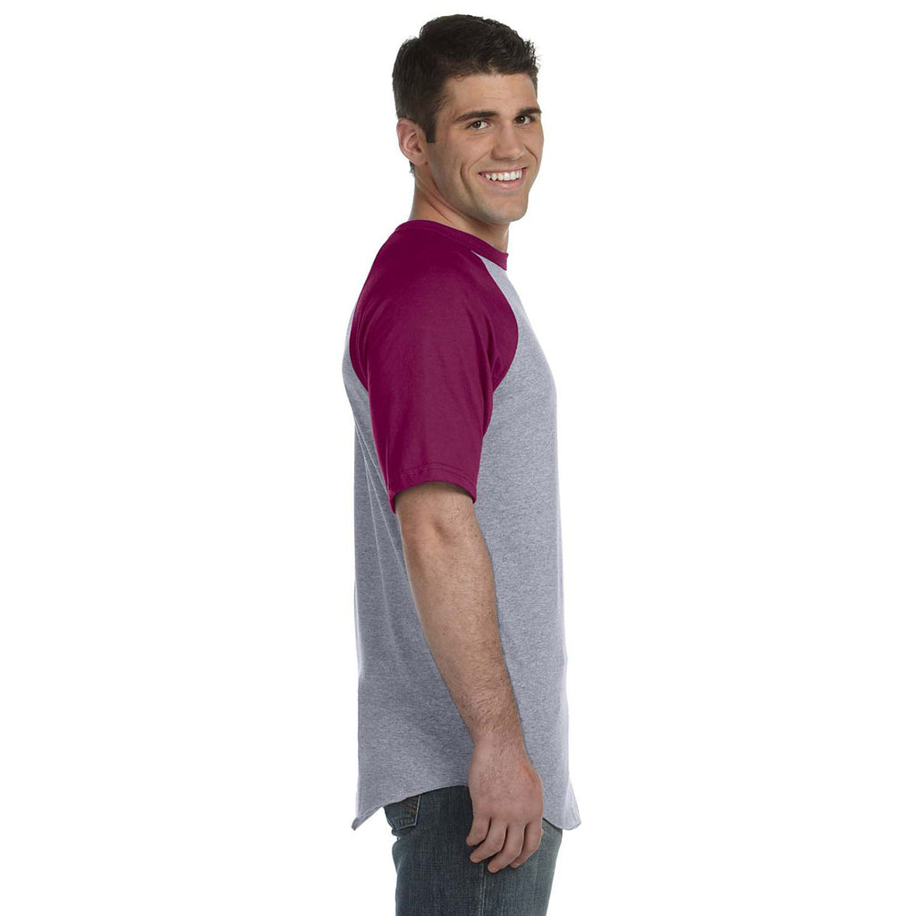 Augusta Sportswear Men's Athletic Heather/Maroon Short-Sleeve Baseball Jersey