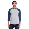 Hanes Men's Light Steel/Navy 4.5 oz. 60/40 Ringspun Cotton/Polyester X-Temp Baseball T-Shirt