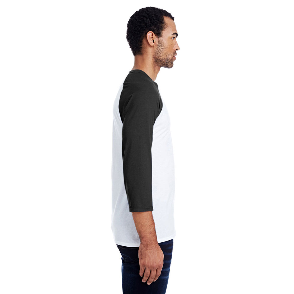 Hanes Men's White/Black 4.5 oz. 60/40 Ringspun Cotton/Polyester X-Temp Baseball T-Shirt