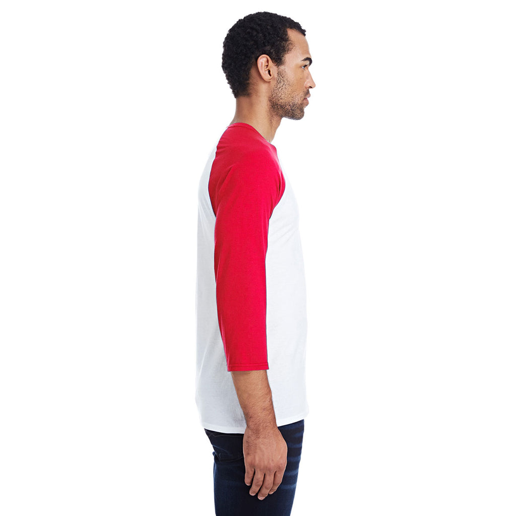 Hanes Men's White/Deep Red 4.5 oz. 60/40 Ringspun Cotton/Polyester X-Temp Baseball T-Shirt