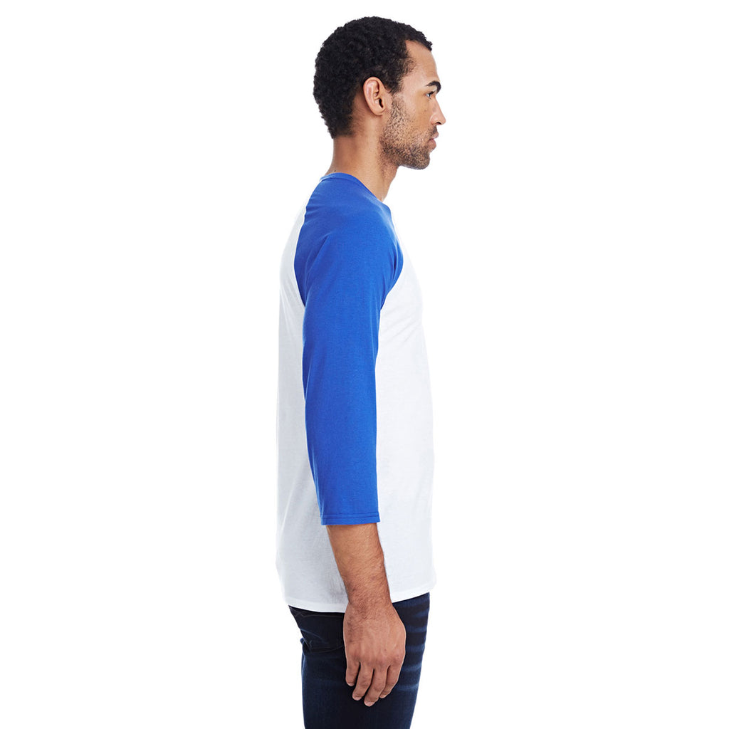 Hanes Men's White/Deep Royal 4.5 oz. 60/40 Ringspun Cotton/Polyester X-Temp Baseball T-Shirt