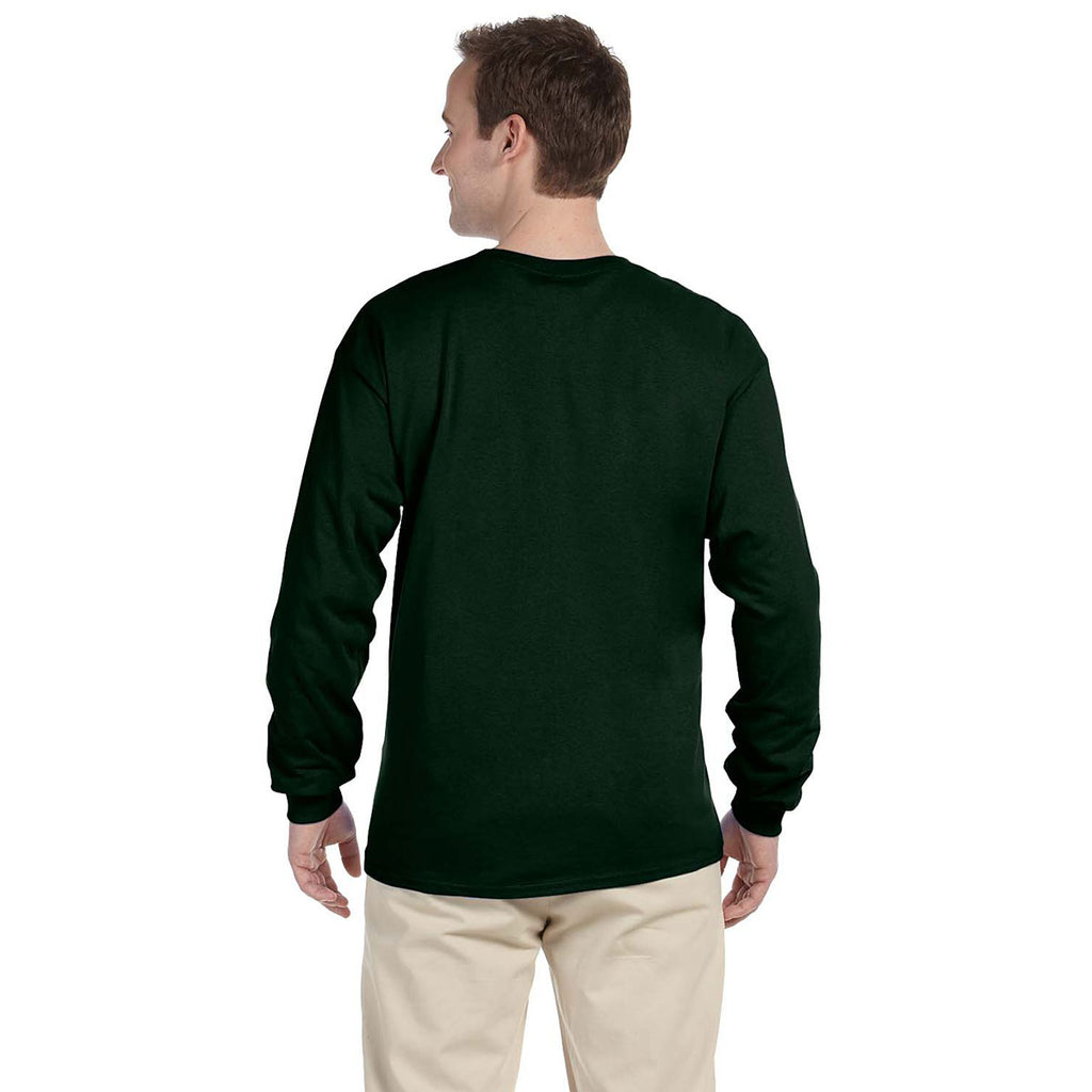 Fruit of the Loom Men's Forest Green 5 oz. HD Cotton Long-Sleeve T-Shirt