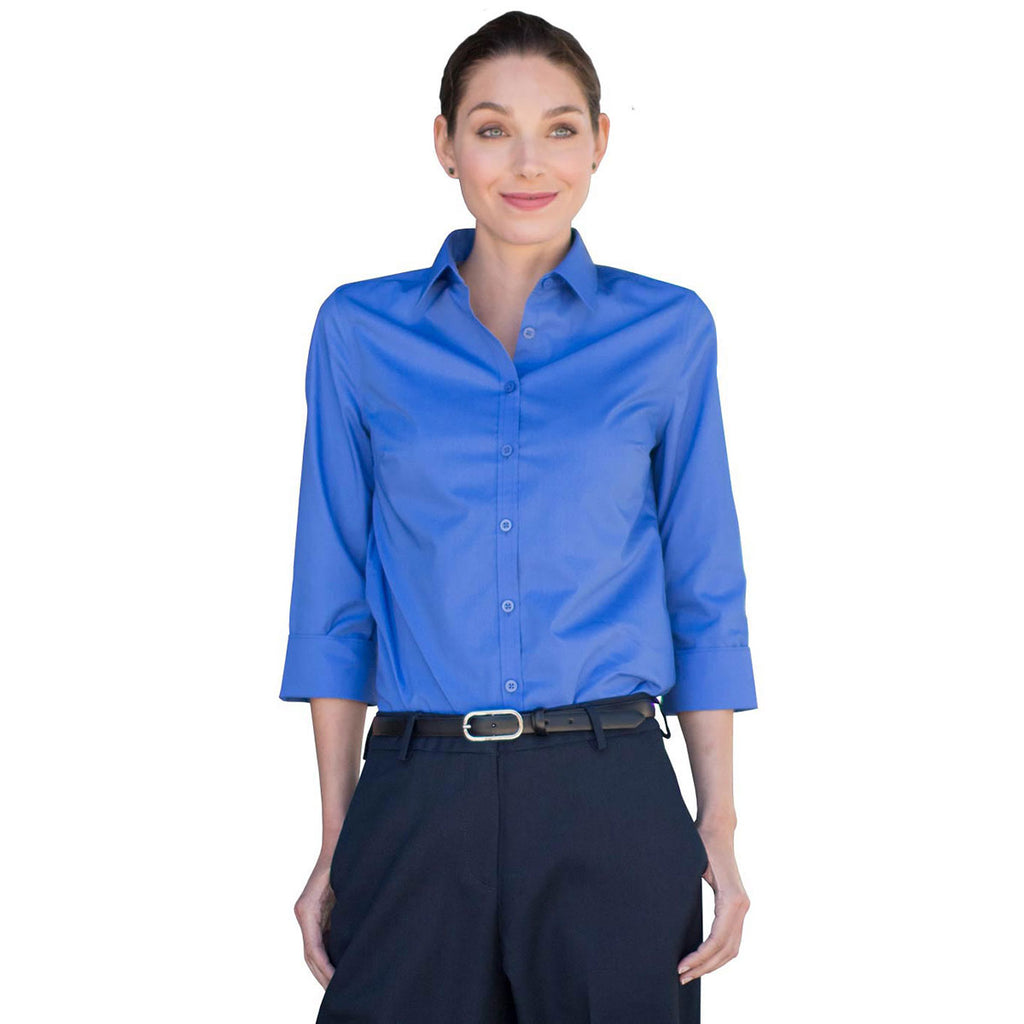 Edwards Women's French Blue Comfort Stretch Broadcloth Blouse