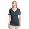 Jerzees Women's Black Heather/Oxford 4.5 Oz Tri-Blend Varsity V-Neck T-Shirt