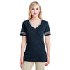 Jerzees Women's Indigo Heather/Oxford 4.5 Oz Tri-Blend Varsity V-Neck T-Shirt