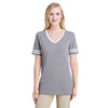 Jerzees Women's Oxford/White 4.5 Oz Tri-Blend Varsity V-Neck T-Shirt