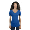 Jerzees Women's True Blue Heather/Oxford 4.5 Oz Tri-Blend Varsity V-Neck T-Shirt