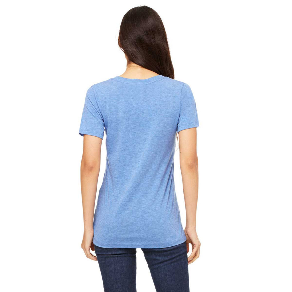 Bella + Canvas Women's Blue Triblend Relaxed Jersey Short-Sleeve V-Neck T-Shirt