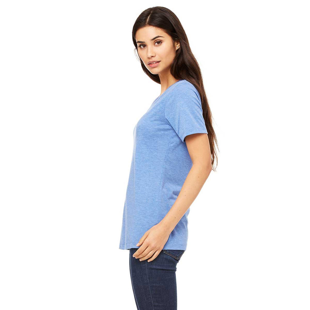 Bella + Canvas Women's Blue Triblend Relaxed Jersey Short-Sleeve V-Neck T-Shirt