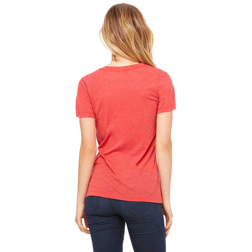 Bella + Canvas Women's Red Triblend Relaxed Jersey Short-Sleeve V-Neck T-Shirt