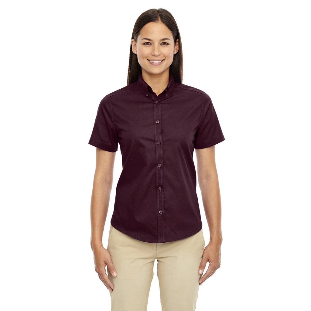 Core 365 Women's Burgundy Optimum Short-Sleeve Twill Shirt