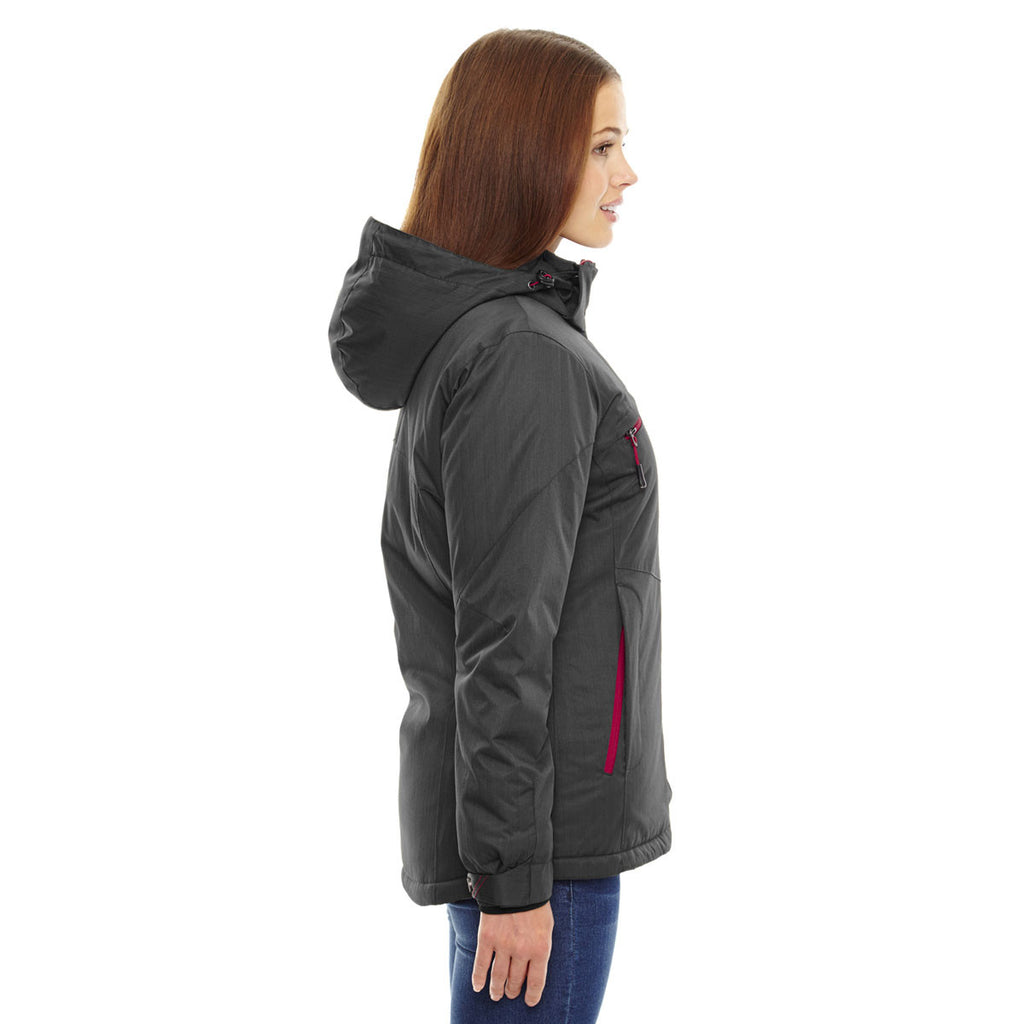 North End Women's Carbon/Claret Red Rivet Textured Twill Insulated Jacket