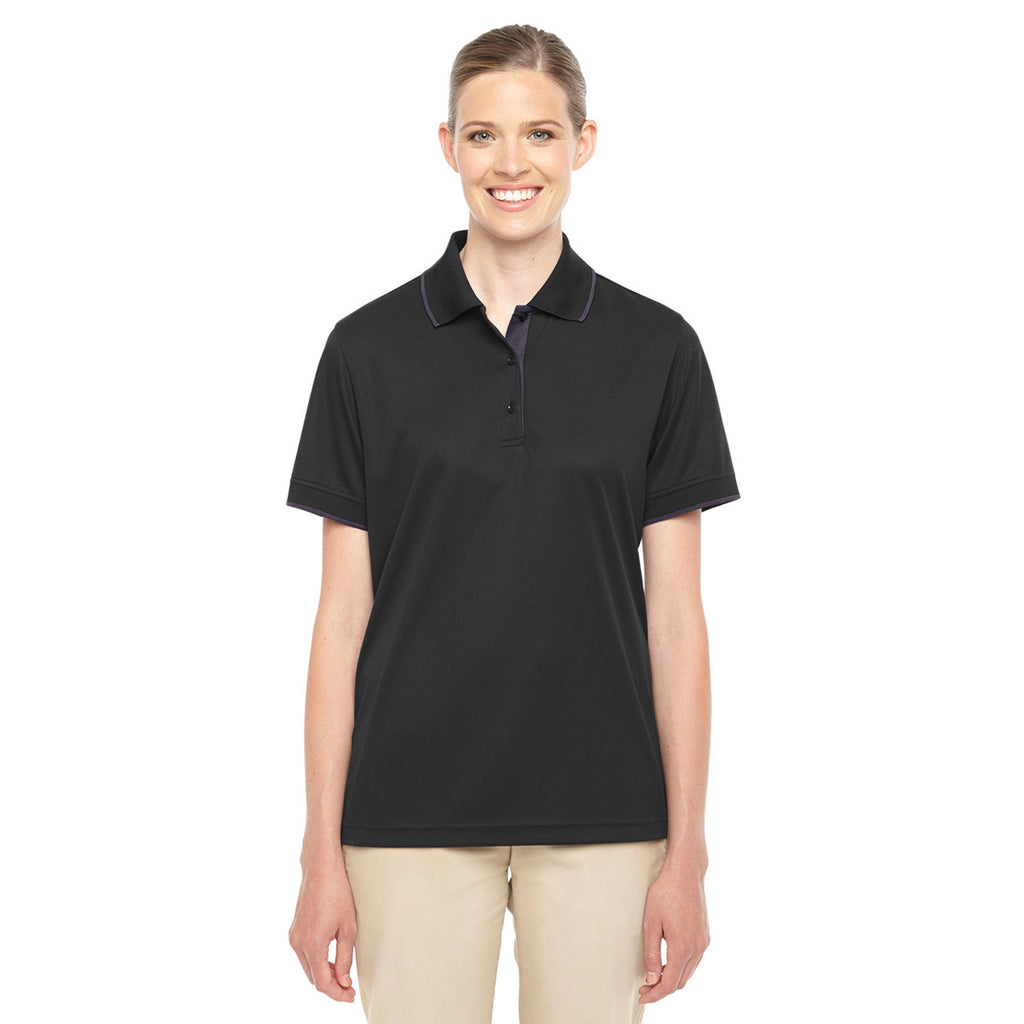Core 365 Women's Black/Carbon Motive Performance Pique Polo with Tipped Collar