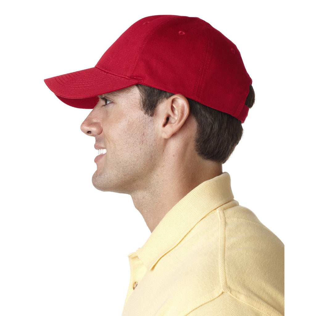 UltraClub Men's Red Classic Cut Chino Cotton Twill Structured Cap