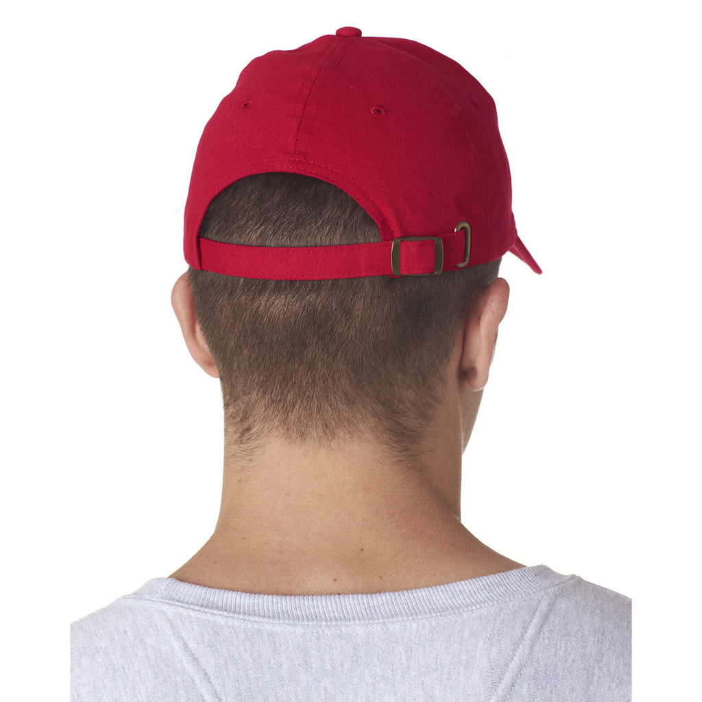 UltraClub Men's Red Classic Cut Brushed Cotton Twill Structured Cap