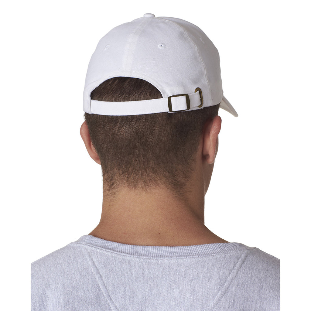UltraClub Men's White Classic Cut Brushed Cotton Twill Structured Cap