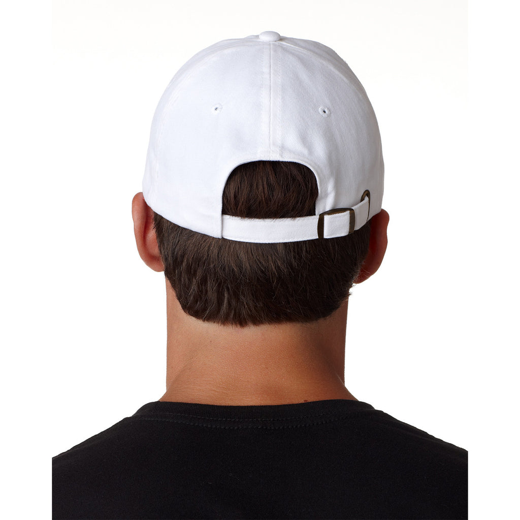 UltraClub Men's White Classic Cut Brushed Cotton Twill Unstructured Cap