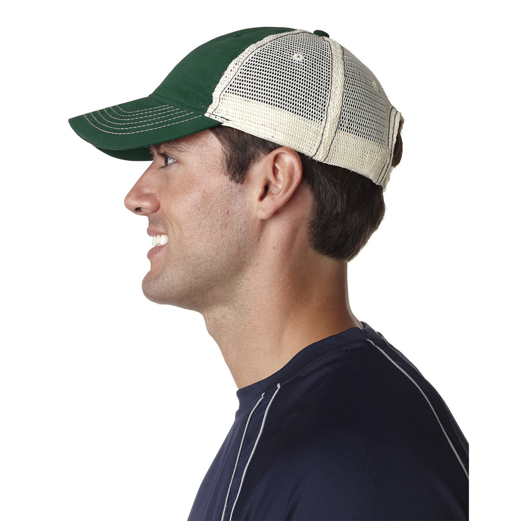 UltraClub Men's Forest/Stone Classic Cut Brushed Cotton Twill Unstructured Trucker Cap