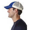 UltraClub Men's Royal/Stone Classic Cut Brushed Cotton Twill Unstructured Trucker Cap
