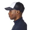 UltraClub Men's White/Navy Classic Cut Brushed Cotton Twill Unstructured Trucker Cap